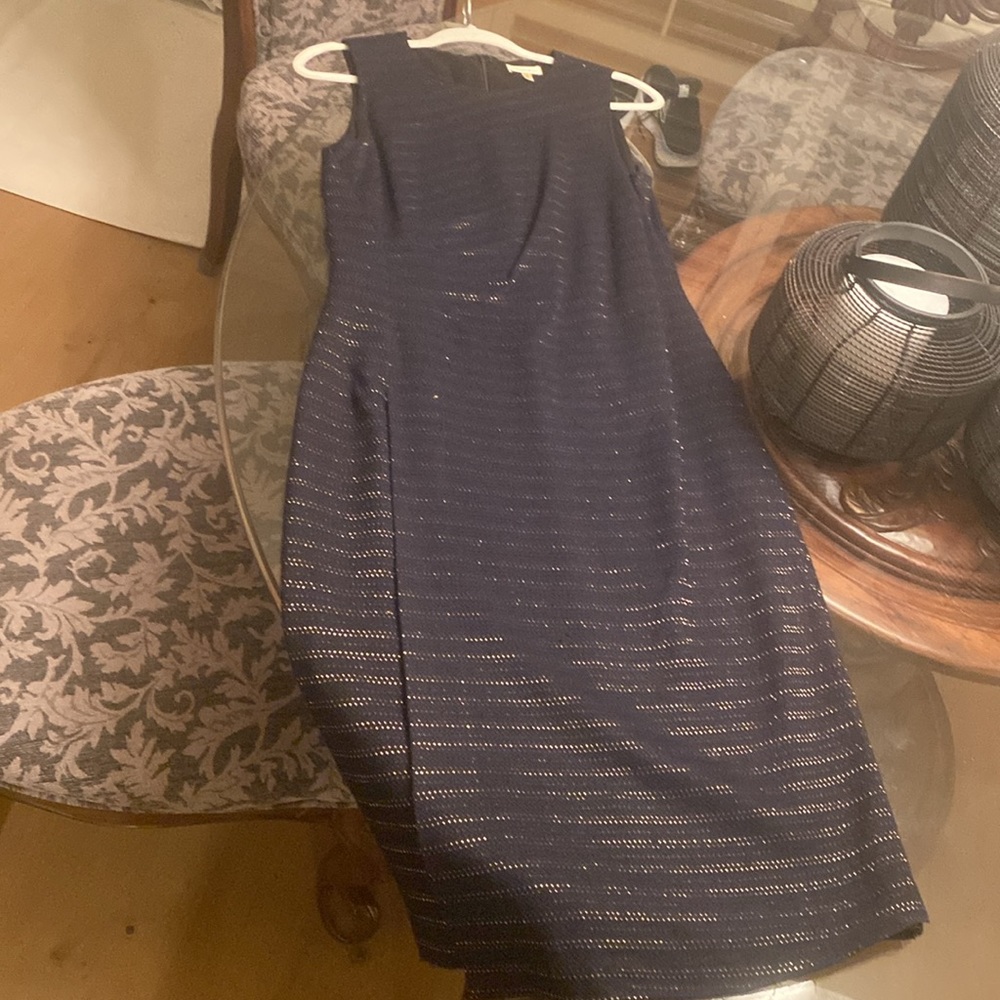 Shoshanna Dark Navy and Gold Midi Dress